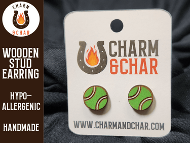 Tennis Ball Wood Stud Earrings - Sports Fashion Earring - Stud Earring - Charm and Char